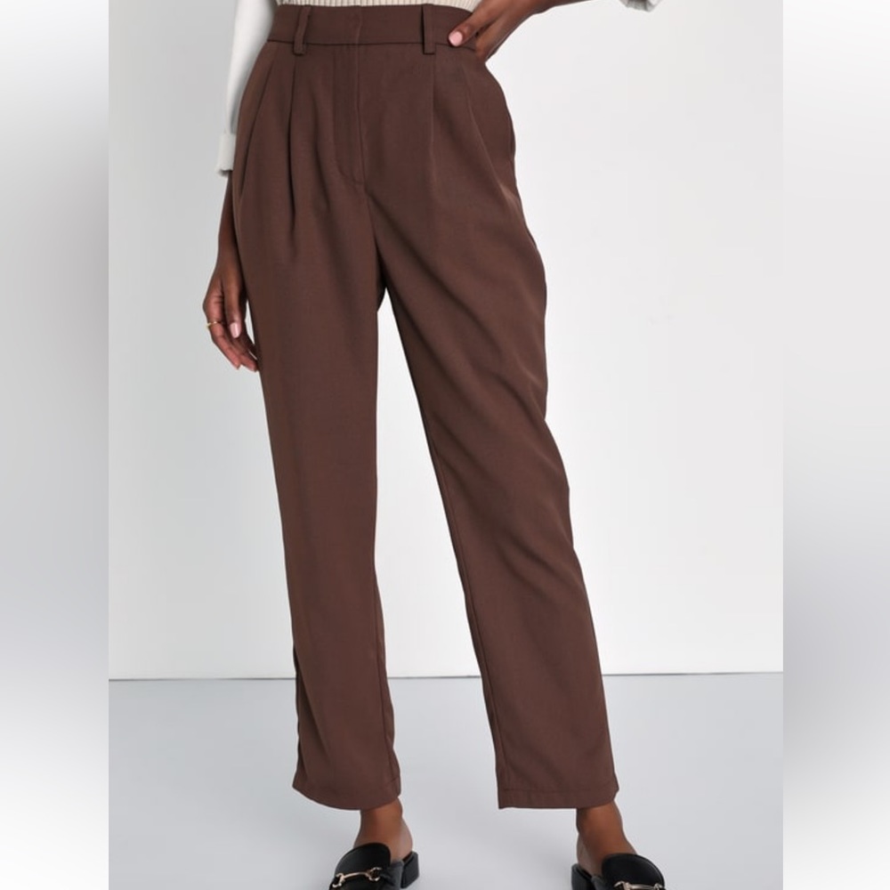 Brown Twill High Rise Tapered Trouser Pants (Small) - Picture 3 of 6